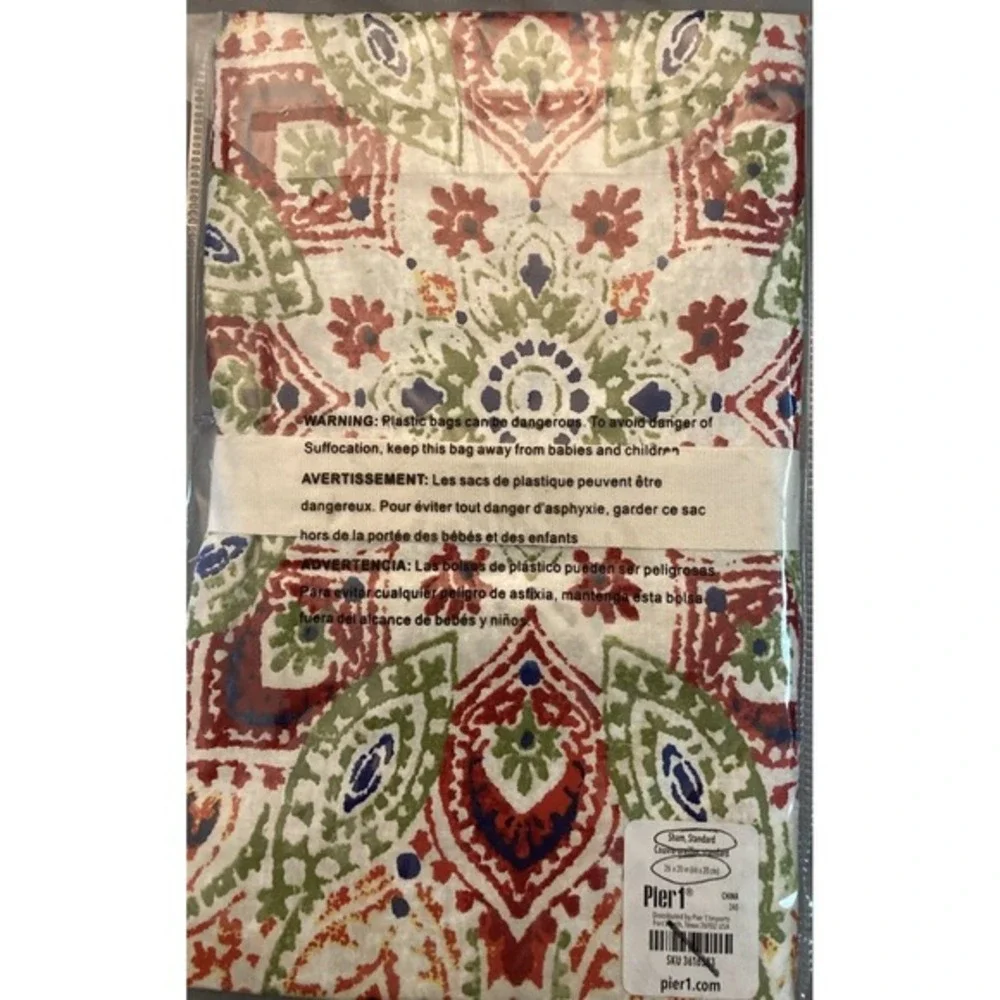 Pier 1 Pillow Sham Pair‎ Standard Size Paisley Red Green Couvre-oreiller NEW
